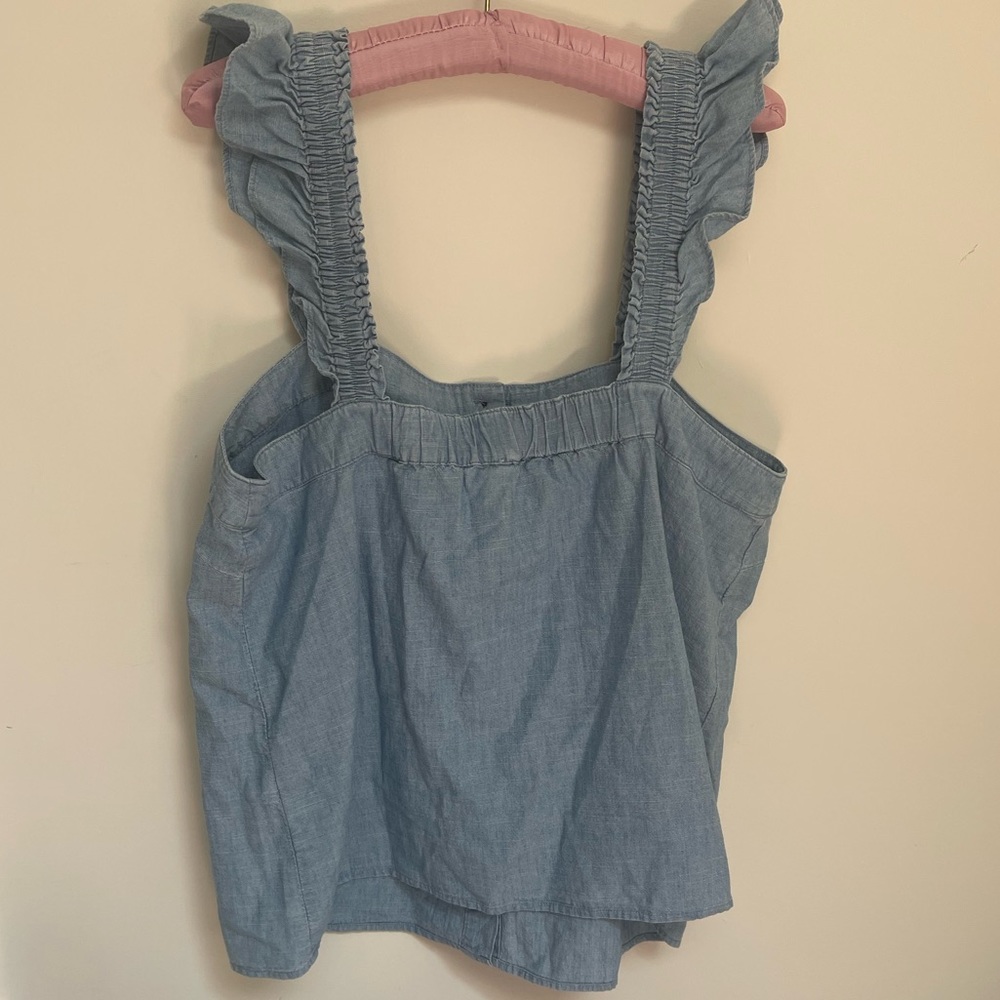J.Crew Chambray Button-Front Tank Top With Ruffle… - image 5